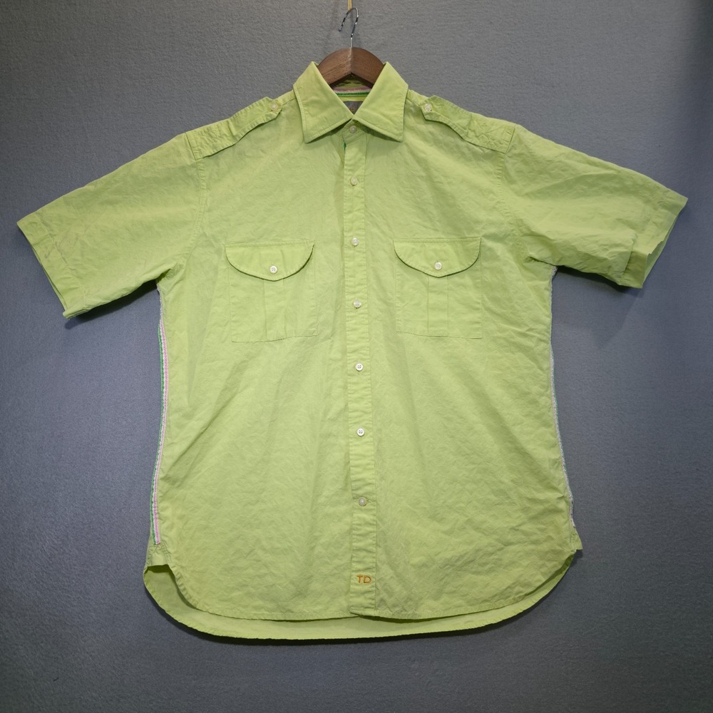 Thomas Dean Men's Green Short Sleeve Button Up‎ Shirt Size Medium